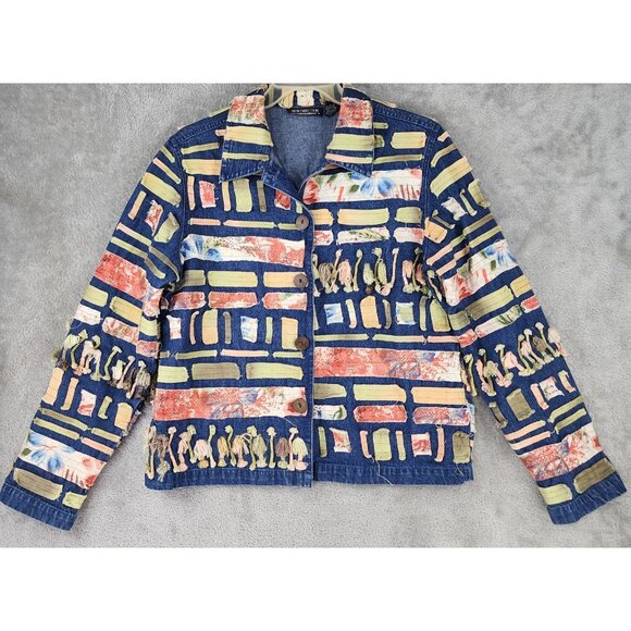 New Directions Jean Jacket Womens Medium Multicolor Denim Button Up 90s Vintage